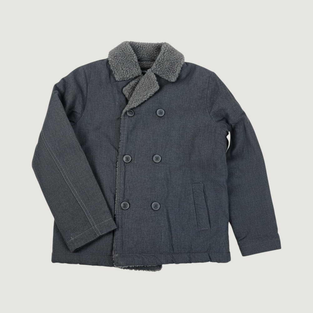 OshKosh B'gosh Boys Grey Sherpa Collar Double Breasted Peacoat Jacket Size 10